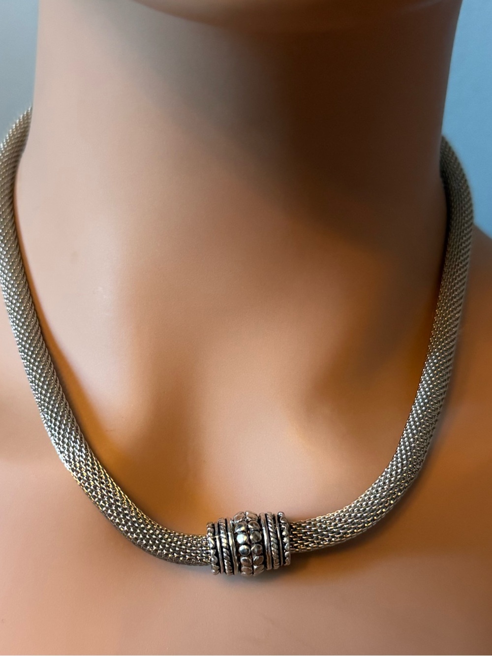 Vintage Sterling Silver Woven Mesh Choker Necklace Magnetic Clasp